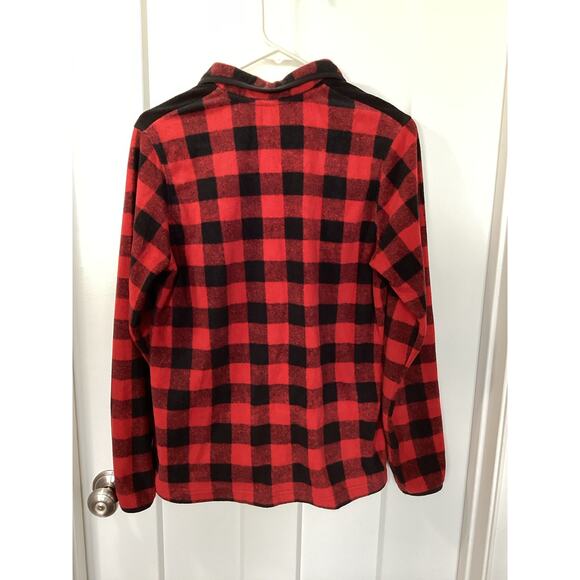 Eddie Bauer Buffalo Plaid Bauer 1/4-Snap Fleece Sweatshirt Black Red Medium - Picture 5 of 9
